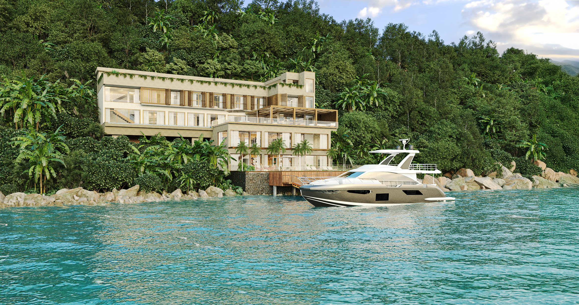 Real Estate Duo: a sofisticação de Angra em sua versão mais recente Casa totalmente mobiliada e um barco de 62 pés.